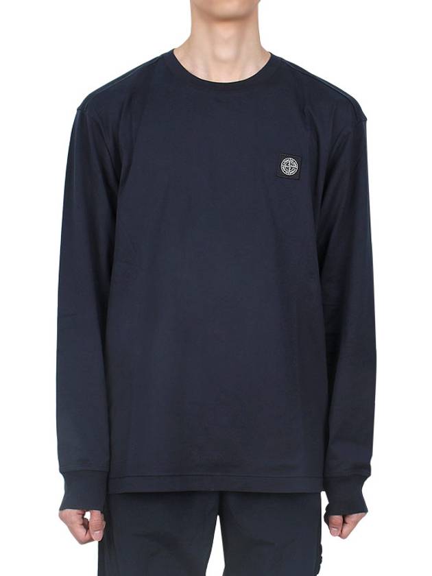 Logo Patch Cotton Jersey Long Sleeve T-Shirt Navy - STONE ISLAND - BALAAN 2