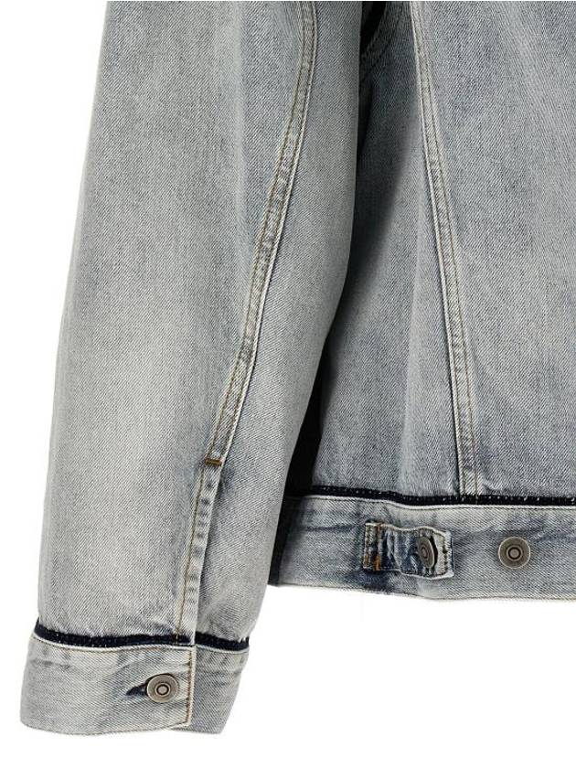 Stitched Logo Contrast Border Cotton Denim Jacket Blue - MAISON MARGIELA - BALAAN 5