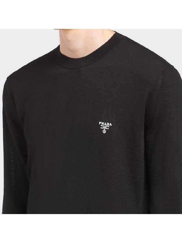 Superfine Crew neck Wool Knitted Sweater Black - PRADA - BALAAN 7