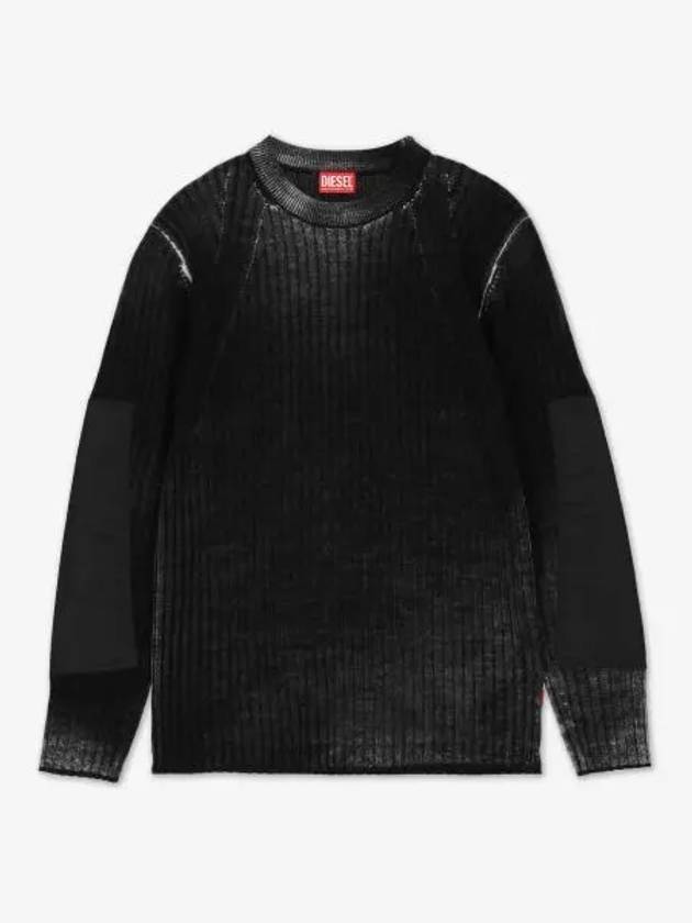 K Retro Elbow Patches Wool Knit Top Black - DIESEL - BALAAN 2