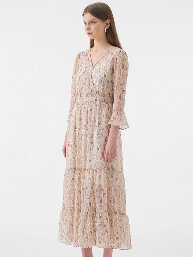 Vanessa VANESSA V-neck flower chiffon long dress ivory - AME - BALAAN 6