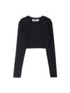 Logo Print Cropped Long Sleeve T-Shirt Black - MSGM - BALAAN 2