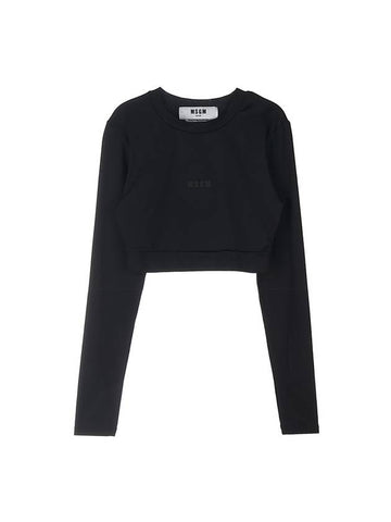 Logo Print Cropped Long Sleeve T-Shirt Black - MSGM - BALAAN 1