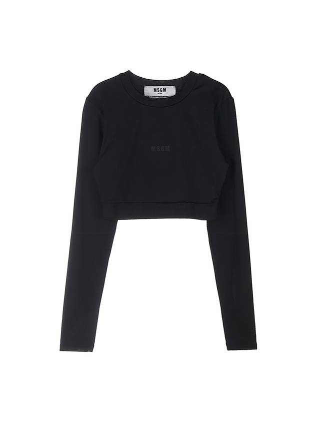 Logo Print Cropped Long Sleeve T-Shirt Black - MSGM - BALAAN 11