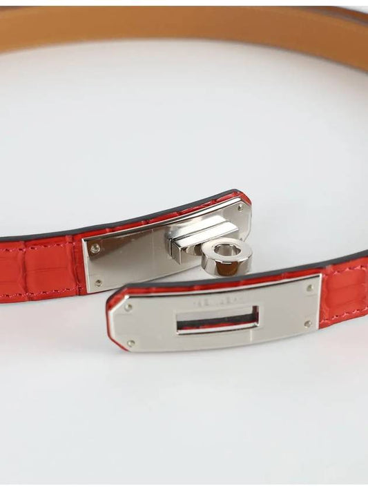 Kelly 18 Alligator Matt Geranium Silver Belt H076345CKD5 - HERMES - BALAAN 2