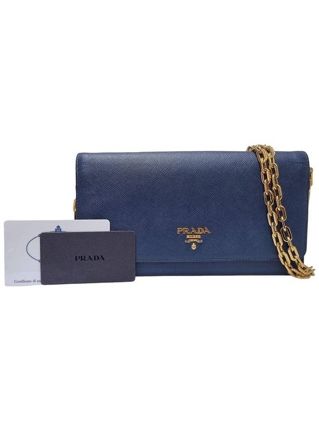 Women s 1M1440 Navy Saffiano Gold Chain Wallet and Mini Cross Bag - PRADA - BALAAN 10