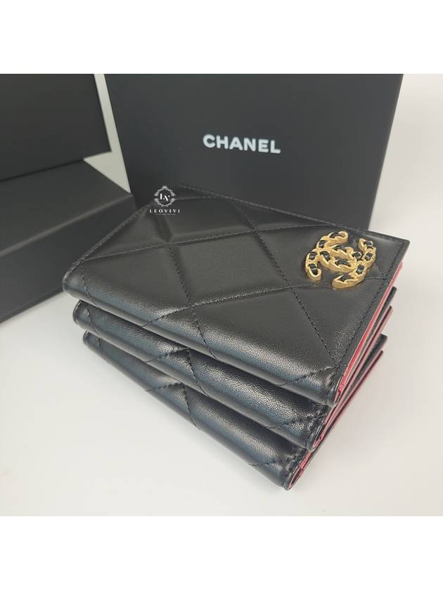 19 CC logo lambskin passport wallet case passport cover black gold AP3363 - CHANEL - BALAAN 9