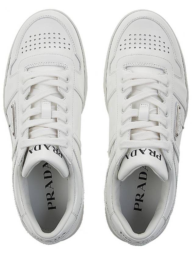 Men's Downtown Triangle Logo Leather Low Top Sneakers White - PRADA - BALAAN 7