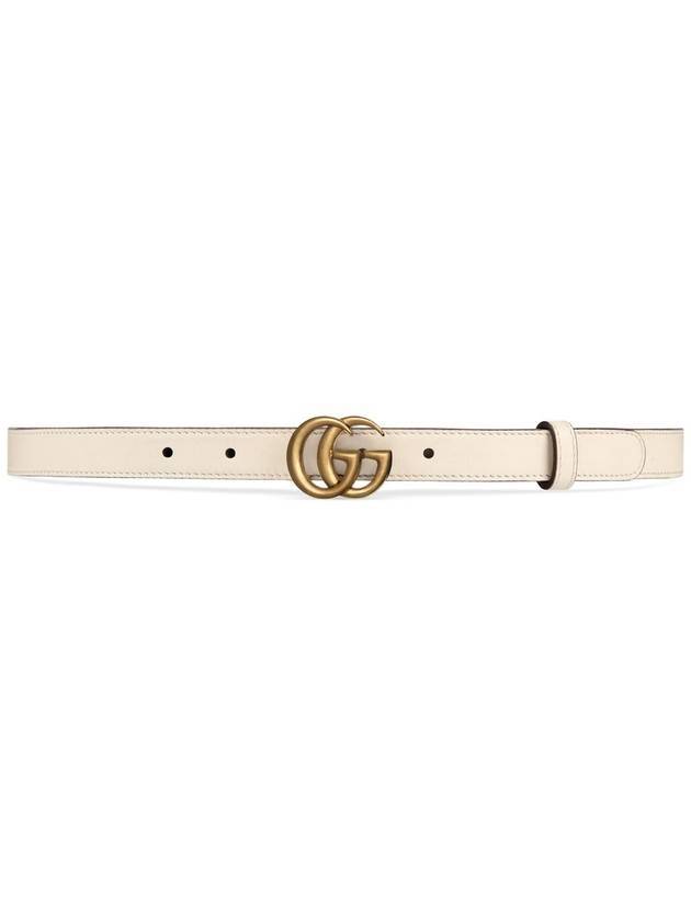 Women's Double G Buckle Leather Belt Gold Plated White - GUCCI - BALAAN.