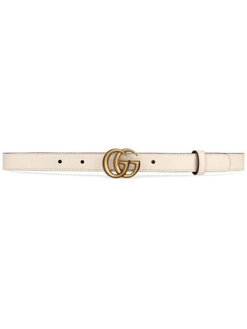 Women's Double G Buckle Leather Belt Gold Plated White - GUCCI - BALAAN.
