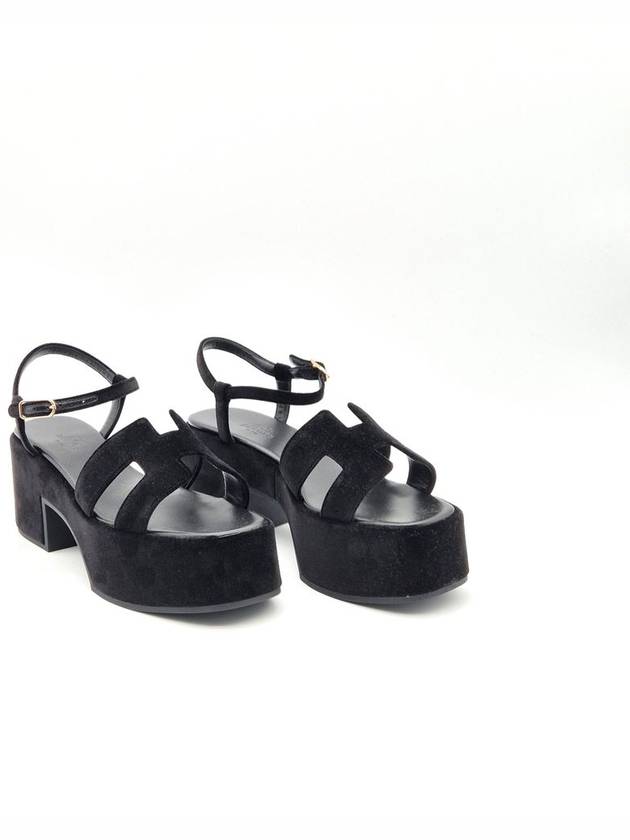 Jam 30 platform velvet sandals heel black - HERMES - BALAAN 8