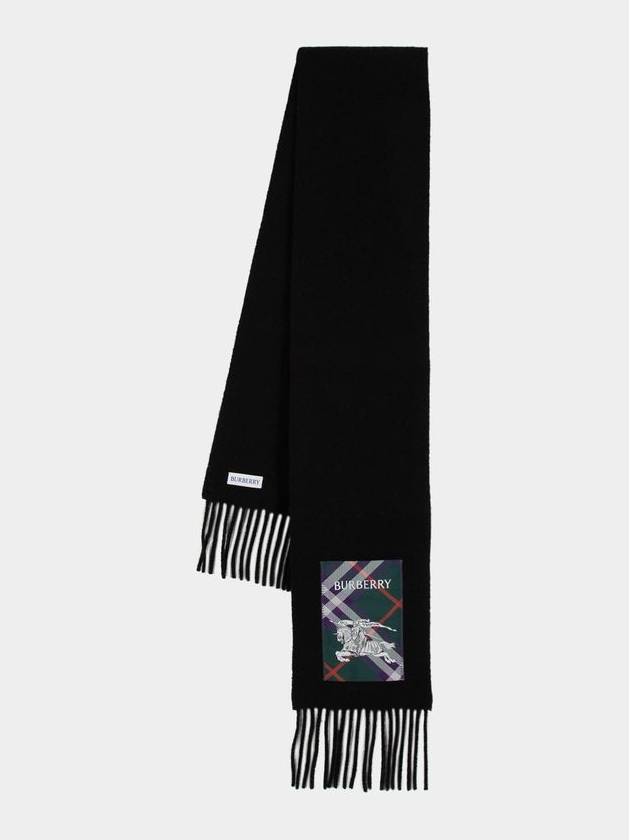 Check Label Cashmere Fringe Scarf Black - BURBERRY - BALAAN 2