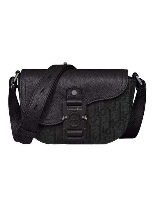 Mini Saddle Strap Grained Calfskin Oblique Jacquard Messenger Bag Black - DIOR - BALAAN 1