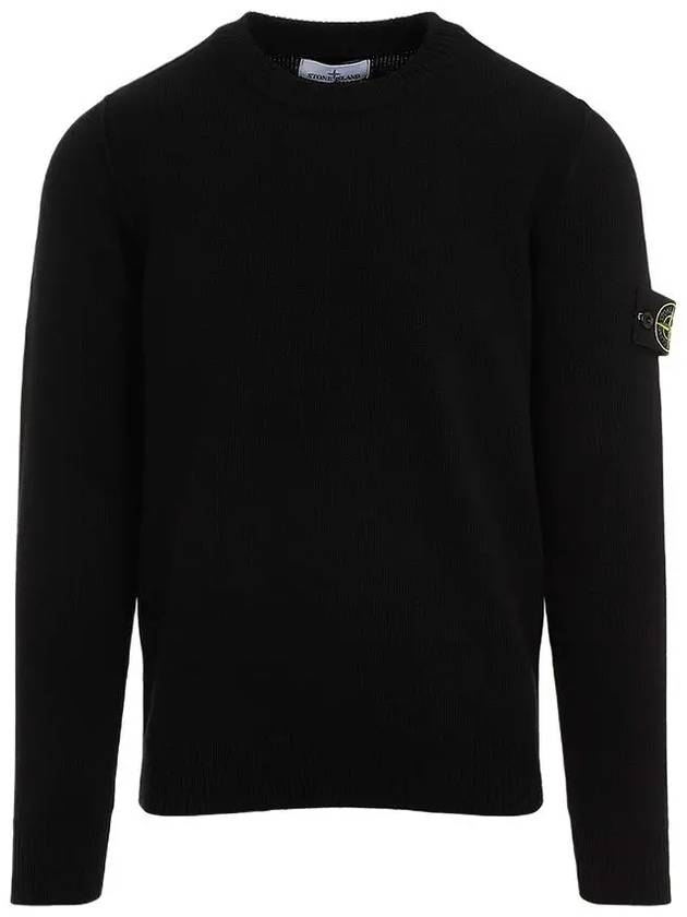 Logo Patch Lambswool Crewneck Knit Top Black - STONE ISLAND - BALAAN 2