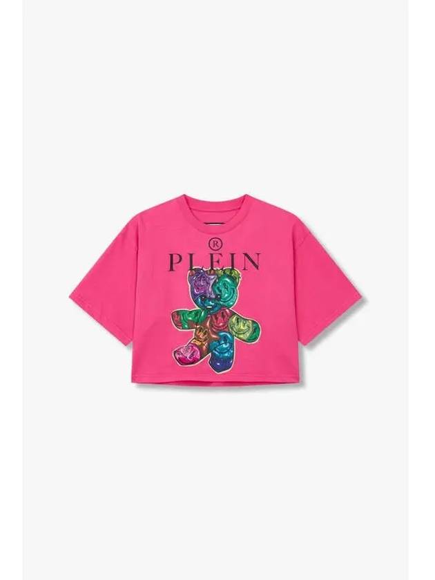 Women s Smile Bear Crop T Shirt Dark Pink - PHILIPP PLEIN - BALAAN 1