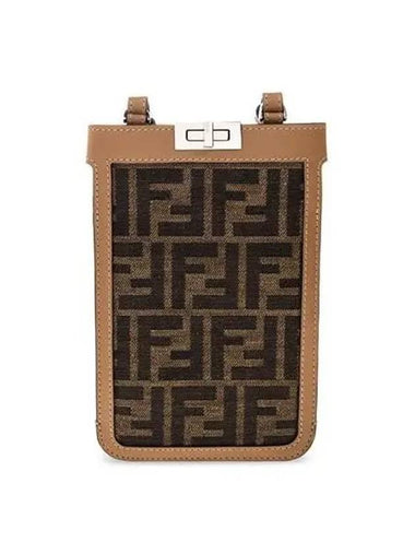 Peekaboo logo fabric phone holder cross bag dark brown 7AS156 AFBV - FENDI - BALAAN 1