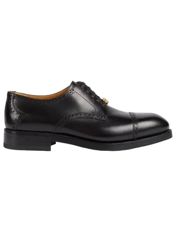 Gold Interlocking G Lace-Up Leather Brogues Black - GUCCI - BALAAN 1