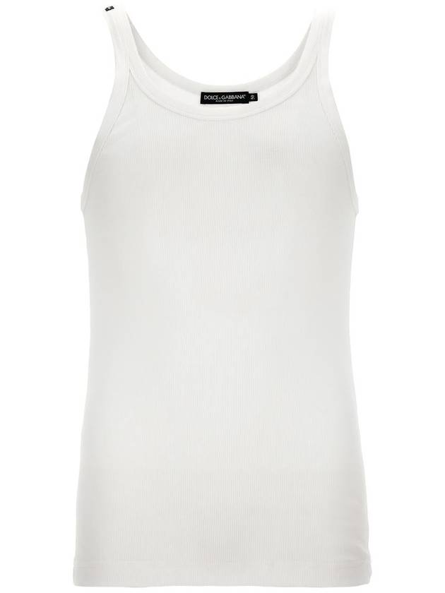 Logo Patch Detail Tank Top Sleeveless White - DOLCE&GABBANA - BALAAN 2