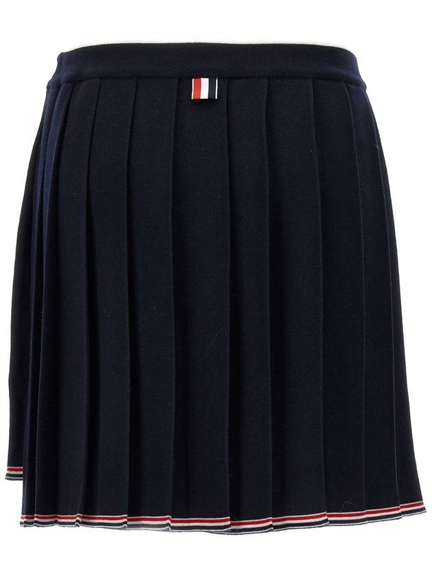 Full Needle Stitch Merino Wool Tipping Pleated Skirt Navy - THOM BROWNE - BALAAN 3