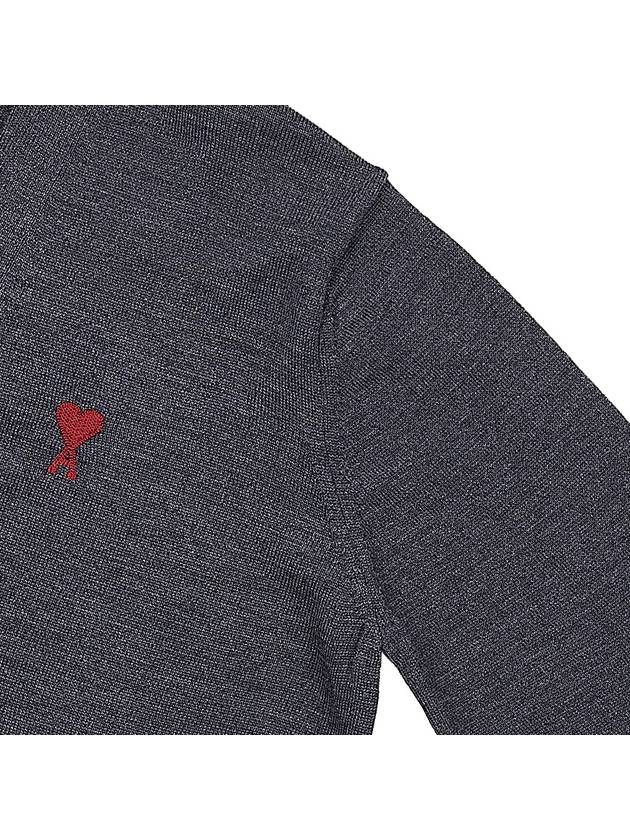 Red Heart Logo Merino Wool Cardigan Heather Grey - AMI - BALAAN 5