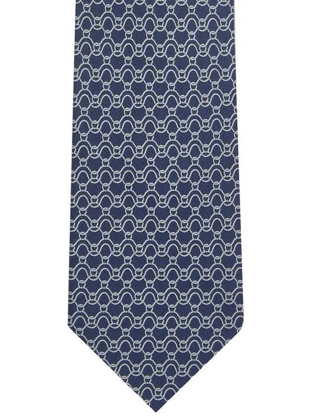 Wave Print Silk Tie Dark Blue - SALVATORE FERRAGAMO - BALAAN 4