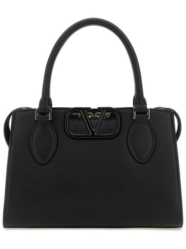 Women's V Logo Plaque Tote Bag Black - VALENTINO - BALAAN 1