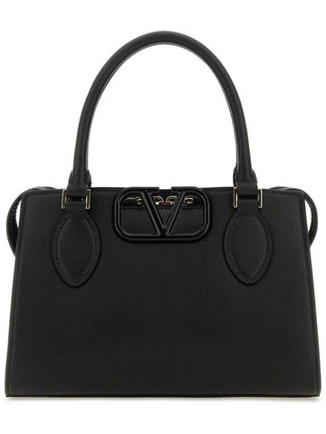 Women's V Logo Plaque Tote Bag Black - VALENTINO - BALAAN 1