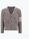 Donegal Twist Cable 4 Bar Classic V Neck Cardigan Light Grey - THOM BROWNE - BALAAN 2