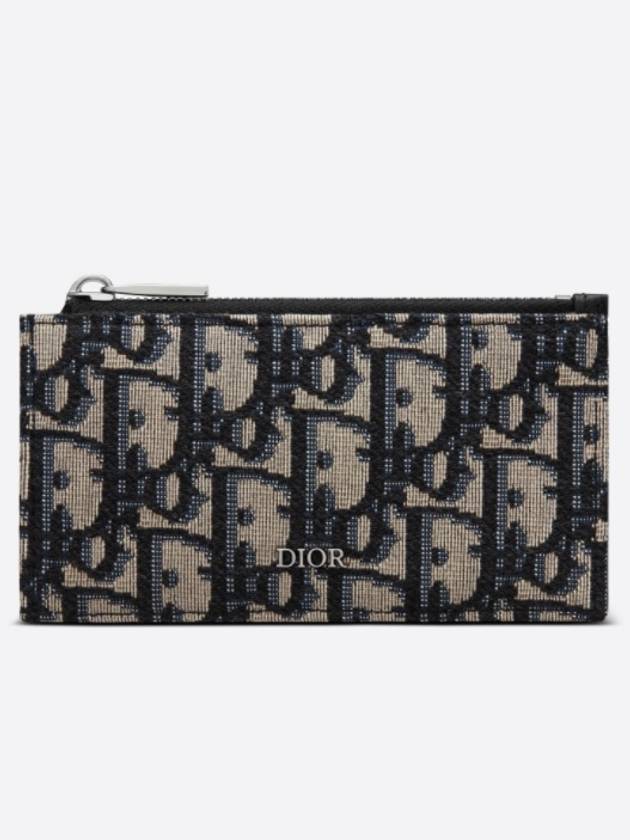 Oblique Jacquard Zipper Card Wallet Black Beige - DIOR - BALAAN 7