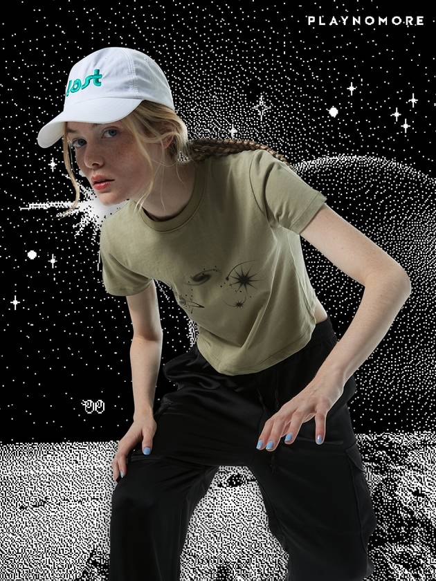 Women's Space Baby Short Sleeve T-Shirt Khaki - PLAYNOMORE - BALAAN 1