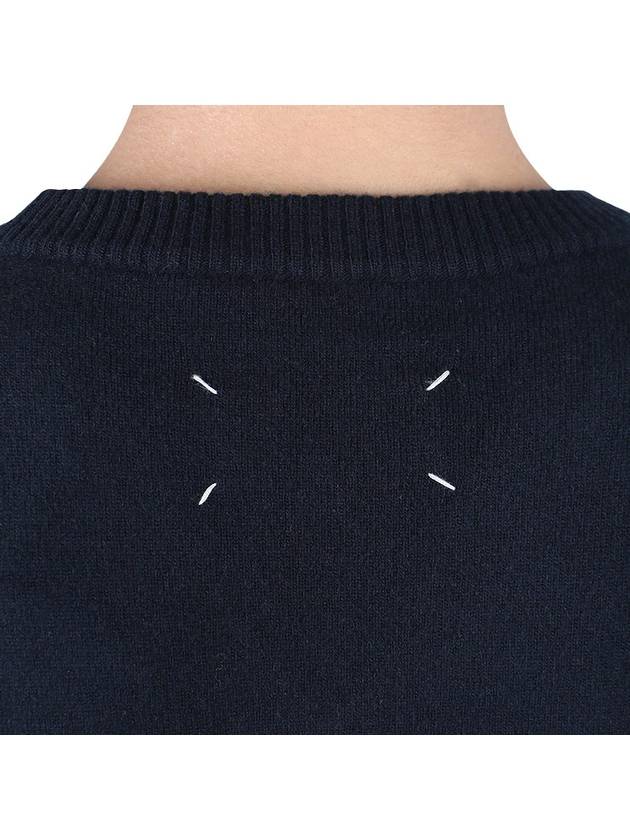 Stitched V-neck Wool Knit Top Navy - MAISON MARGIELA - BALAAN 8