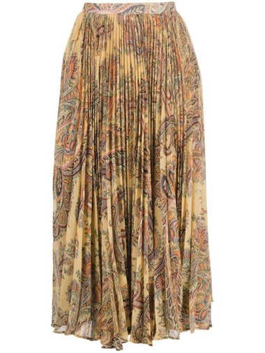 Paisley Print Silk Midi Pleated Skirt Beige - ETRO - BALAAN 1