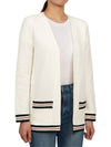 Cricket Stripe Lightweight Textured Cotton V-Neck Cardigan White - THOM BROWNE - BALAAN 4