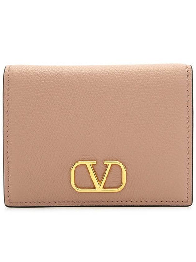 Women's V Logo Signature Compact Half Wallet Dark Beige - VALENTINO - BALAAN 2