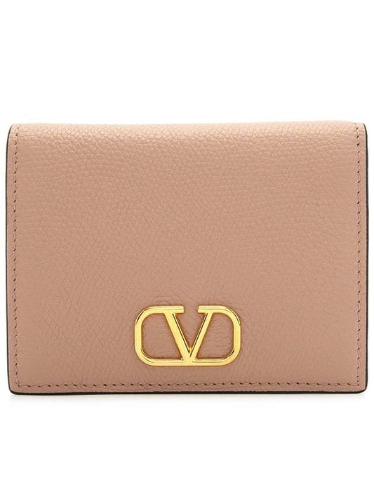 Women's V Logo Signature Compact Half Wallet Dark Beige - VALENTINO - BALAAN 2