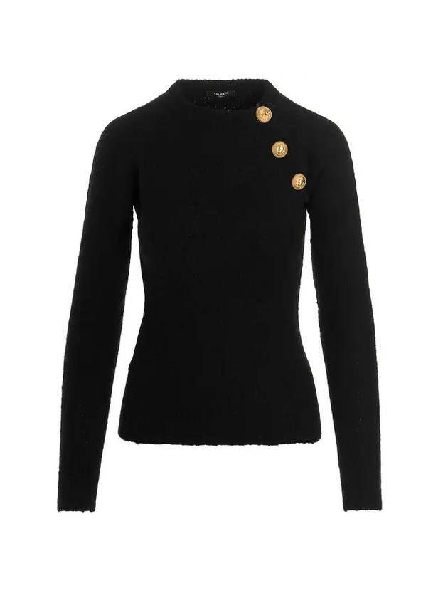 logo button cashmere pullover knit top black - BALMAIN - BALAAN.