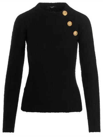 logo button cashmere pullover knit top black - BALMAIN - BALAAN.