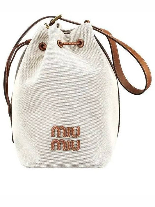 Logo Canvas Leather Bucket Bag Beige Brandy - MIU MIU - BALAAN 2