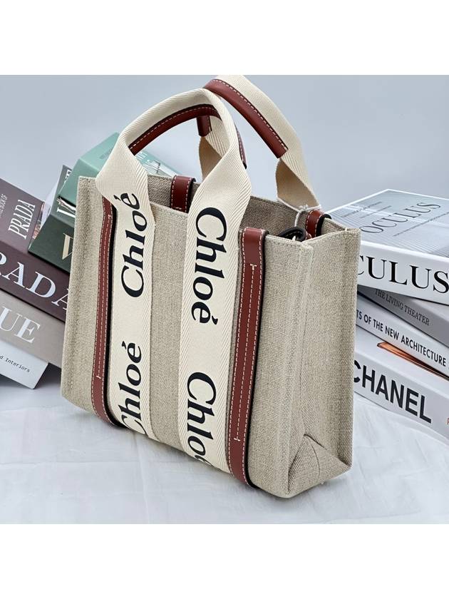 Woody Small Canvas Tote Bag White Brown Beige - CHLOE - BALAAN 3