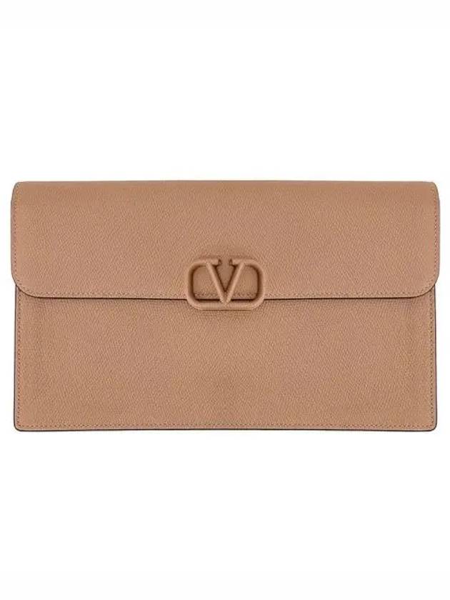 Women's V Logo Leather Clutch Bag Rose - VALENTINO - BALAAN 2