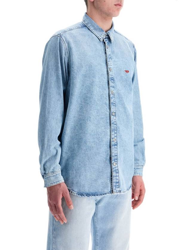 Embroidered Logo Denim Long Sleeve Shirt Light Blue - DIESEL - BALAAN 3