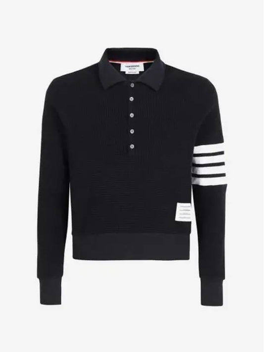 Men's Diagonal Stripe Wapple Polo Knit Top Navy - THOM BROWNE - BALAAN 2