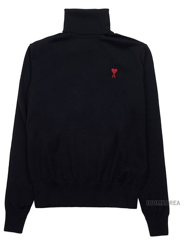 Men's Heart Logo Wool Turtleneck Black - AMI - BALAAN 11