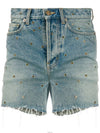 Eyelet Stud Denim Shorts Blue - SAINT LAURENT - BALAAN.