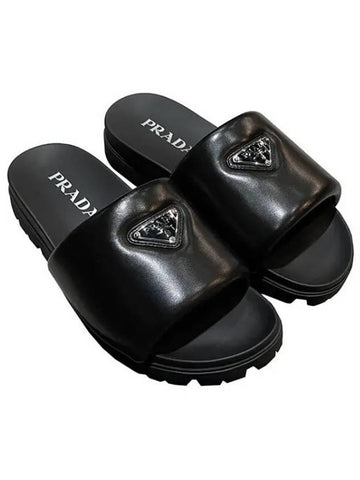 Triangular logo padded nappa leather slide 33657685 1095535 - PRADA - BALAAN 1