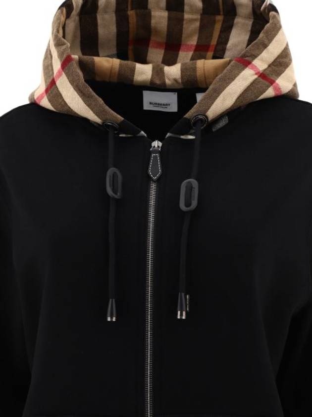 Check Hood Cotton Zip Up Hoodie Black - BURBERRY - BALAAN 4