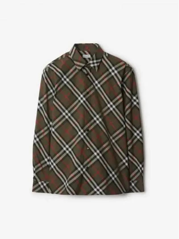 Check Cotton Long Sleeve Shirt Green - BURBERRY - BALAAN 2