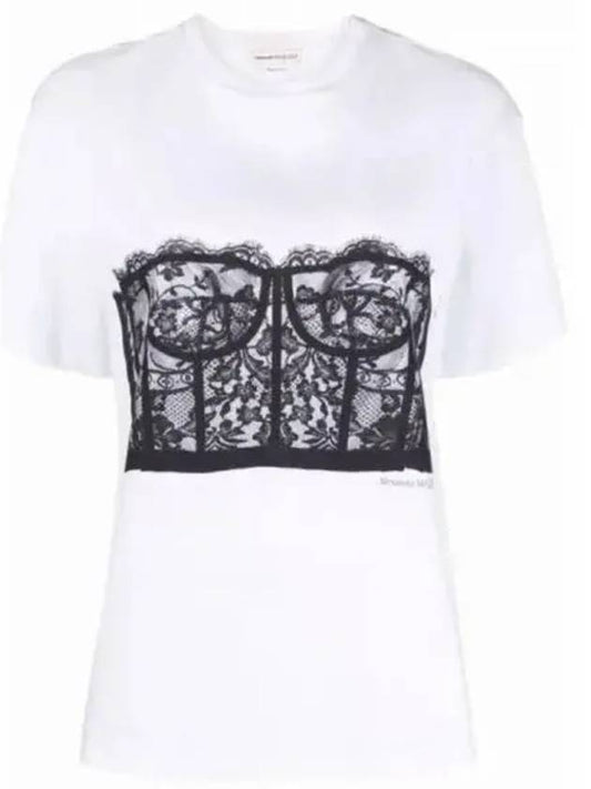 Lace Corset Print Short Sleeves T-Shirt White - ALEXANDER MCQUEEN - BALAAN 2