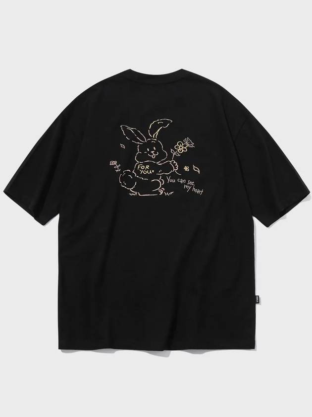 Heart Bunny Embroidered Short Sleeve T-Shirt Black - CPGN STUDIO - BALAAN 1