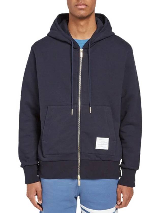 Center Back Stripe Cotton Zip Up Hoodie Navy - THOM BROWNE - BALAAN 3